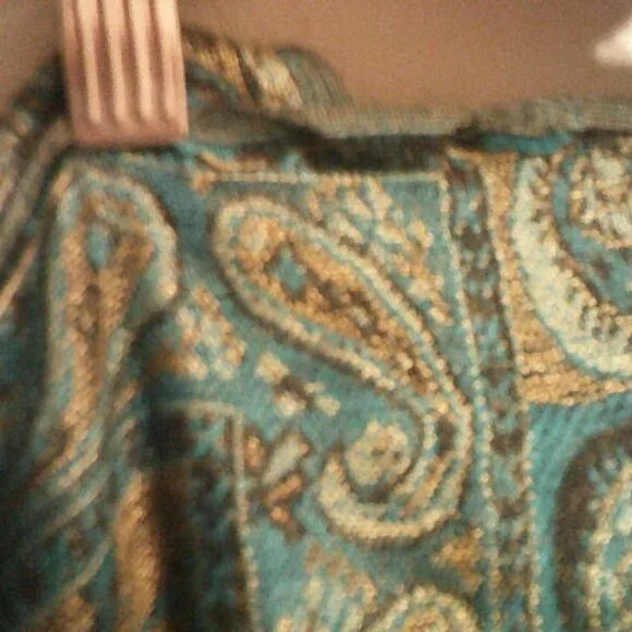 Teal Paisley Pashmina Silk Blend Scarf Shawl Wrap Boho Fringe 60” - Picture 6 of 7